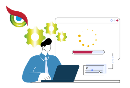 Illustration eines Sytemadministrators beim Hochladen eines Updates